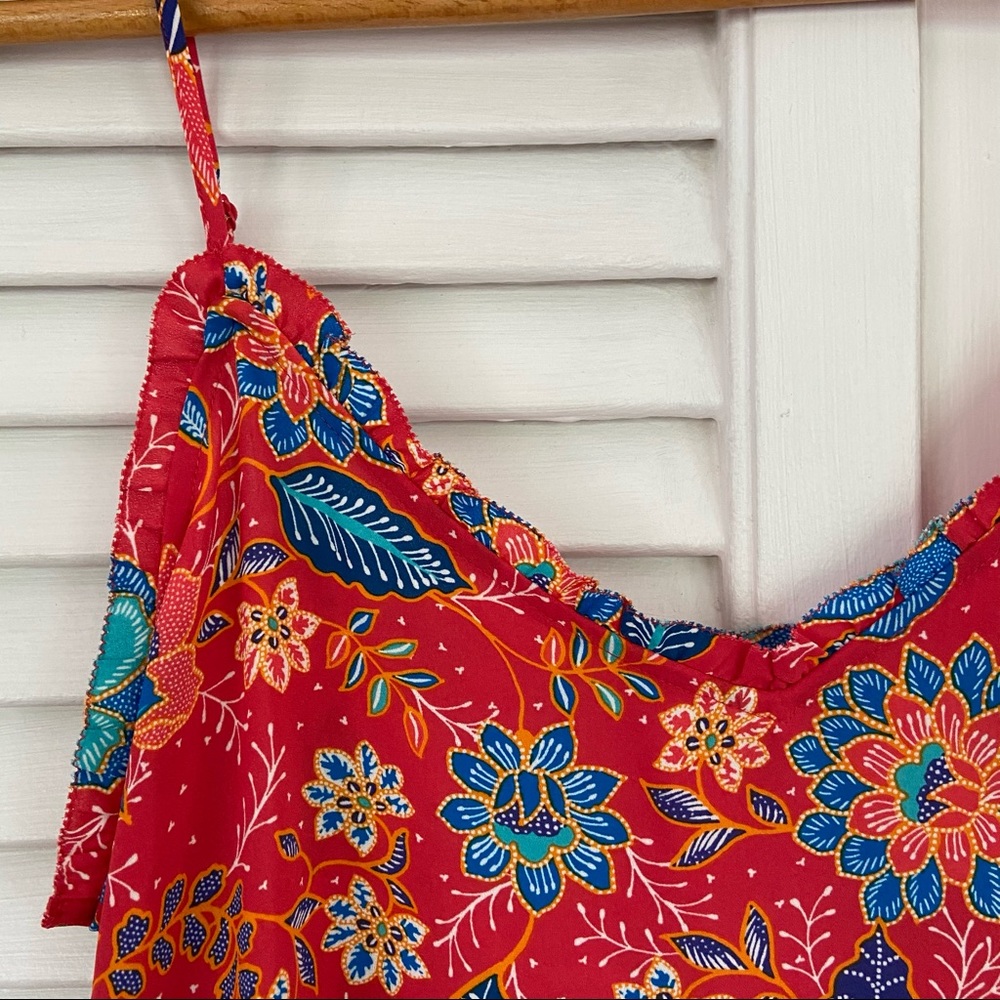 {Loft} Red Floral Tank Top - Medium - Picture 4 of 5